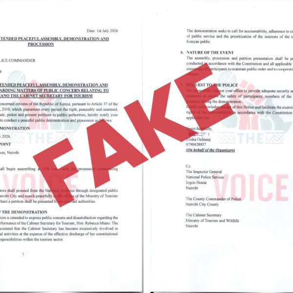 Circulating Protest Notice on Tourism CS Rebecca Miano Flagged as Fake